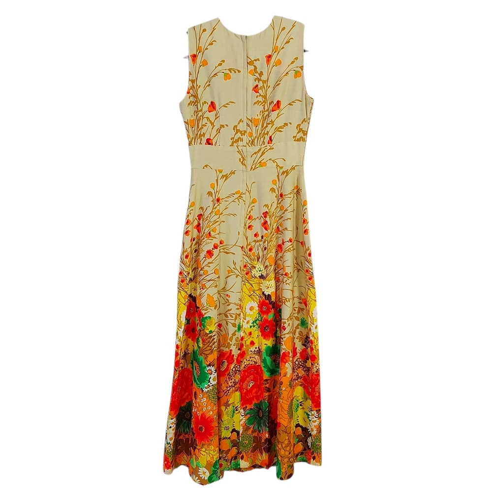 Vintage 1970s Harriet Hawaiian Empire Waist Sleeveless Floral Maxi Dress Size 10 - Picture 2 of 9